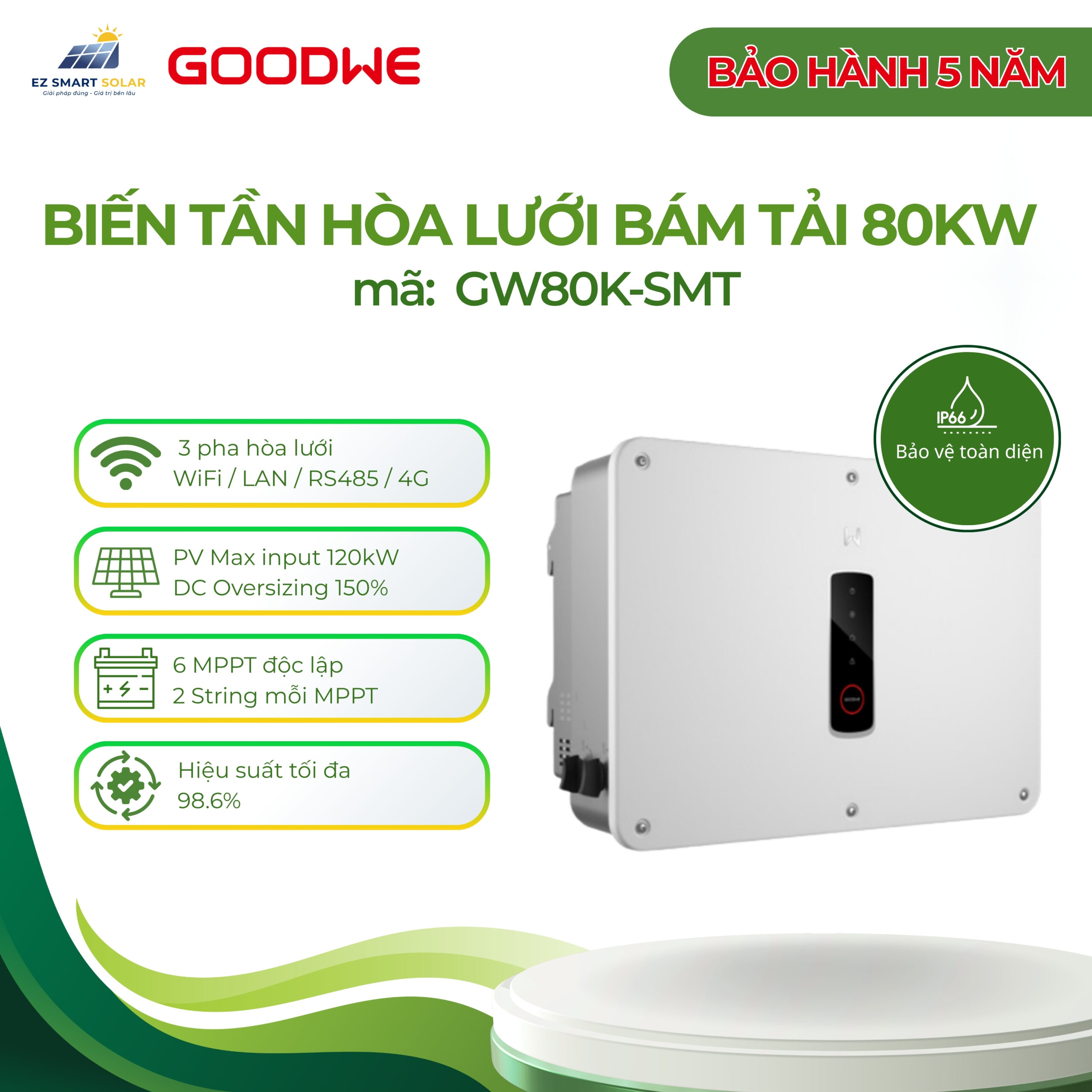 Biến tần Hòa Lưới GoodWe 80kW 3 Pha Hòa Lưới | GW80K-SMT